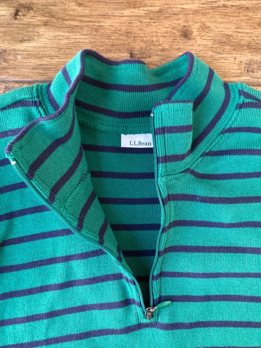 LL Bean Striped 1/4 Zip Sweater Womens Large Petite 100% Cotton Mock Neck